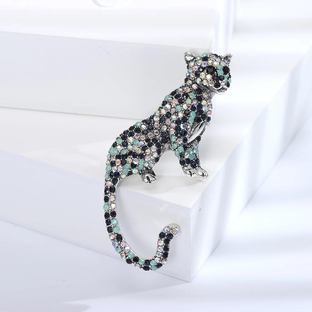 Vintage Rhinestone Cheetah Brooches for Women Unisex Animal Pins Event Party Funny Gifts Backpack Decoration Clothes Accessories