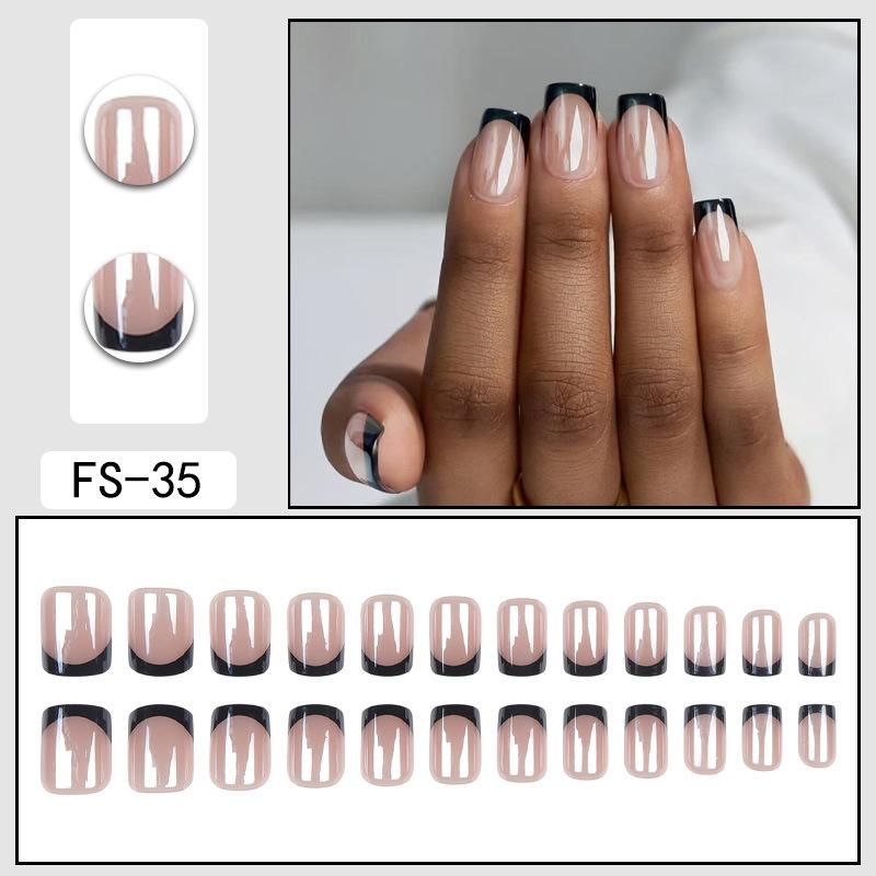 24 Pcs Nude Acrylic Press On Nail Art Short Medium Cheap Artificial Nails Simple White Black French Tips Fake Nails Set For Glue