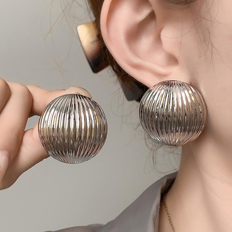 Stainless Steel Round Drop Earrings for Women Exquisite Exaggerated Textured Dangle Earrings Retro Casual Versatile Jewelry Gift