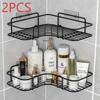 2pcs Punch-free Shower Corner Caddy, Toilet Corner Shelf, Toiletry Rack, Washroom Triangle Storage Rack, Wall Mounted Storage Ra