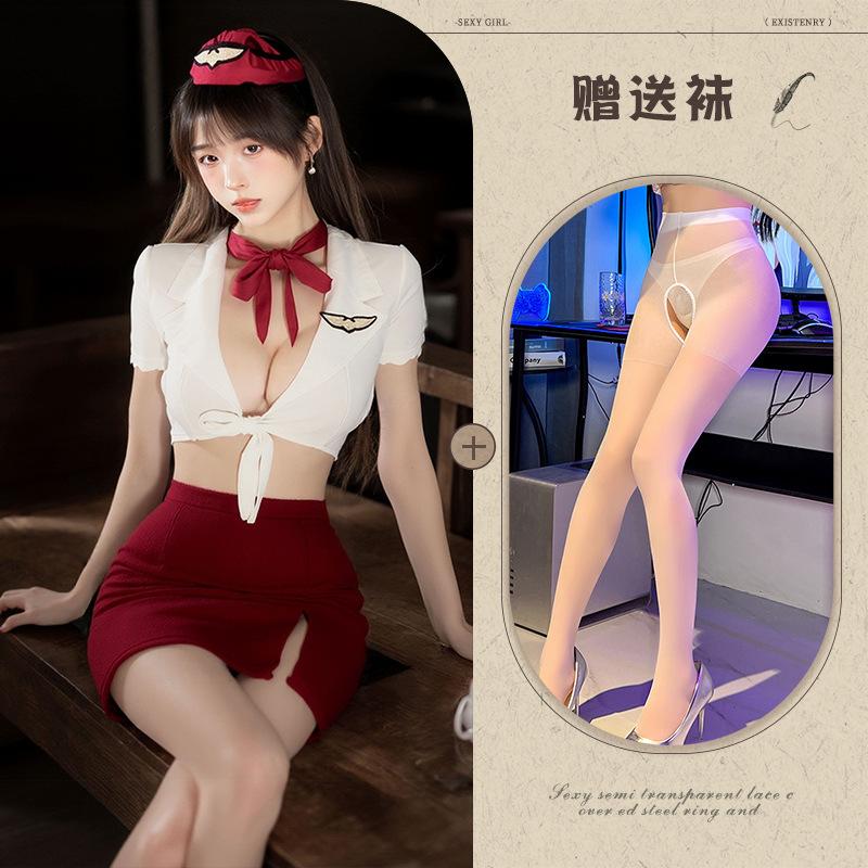 Sex lingerie pure desire stewardess uniform sexy deep V free suit cosplay temptation
