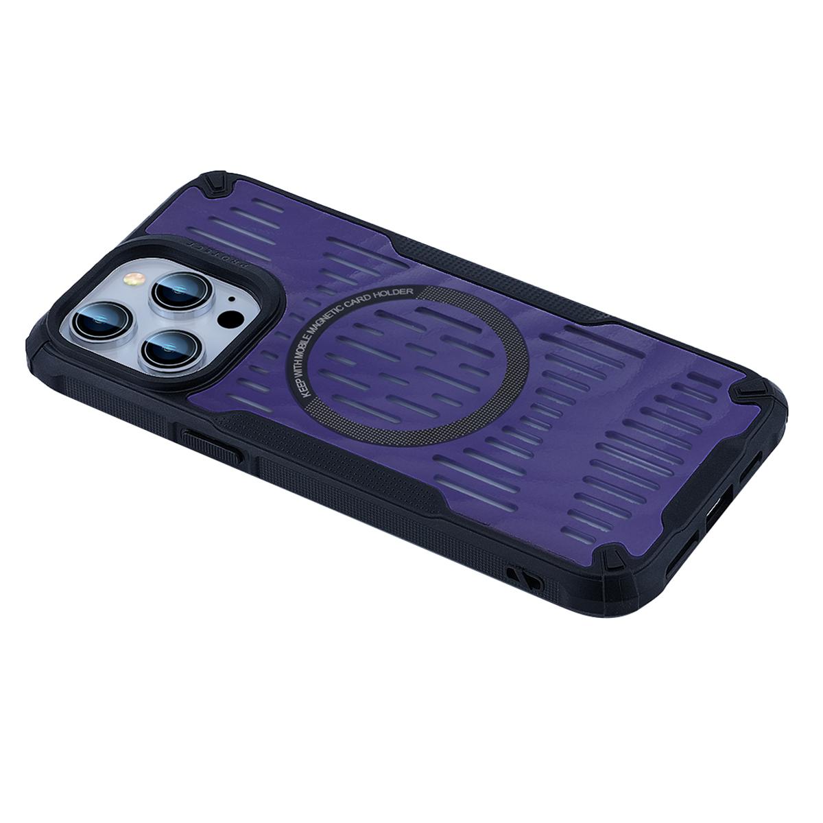 

For iPhone 13 Pro Max Case Heat Dissipation Hollow Magnetic Anti-Drop TPU+PC Phone Cover Compatible with Magsafe Purple