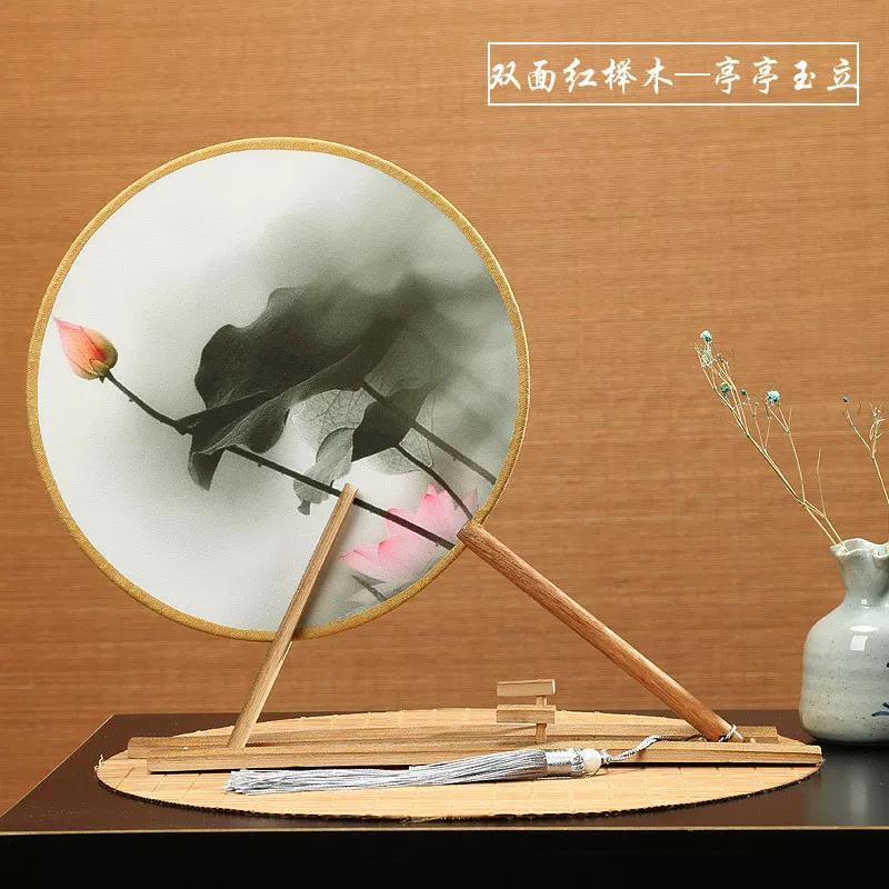 Double-Sided Red Beech round Women Classical Court Circular Fan