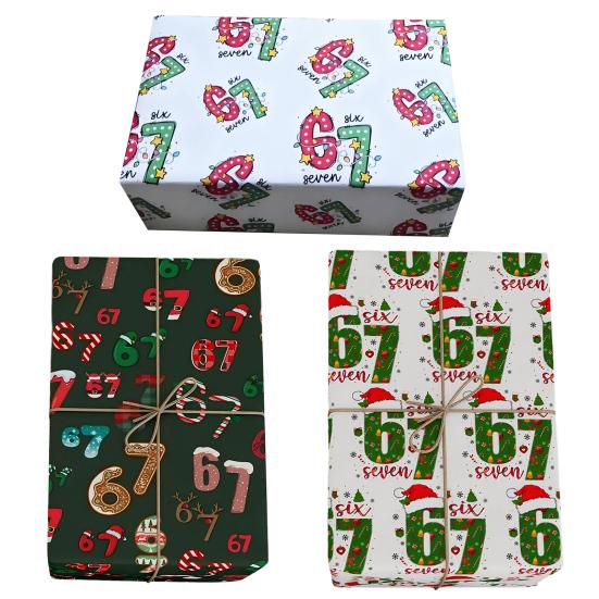 67 Christmas Wrapping Paper Funny 6 7 Meme Holiday Gift Wrap Santa Six Seven Festive Wrapping Paper for Teens Christmas Gift DIY Crafts