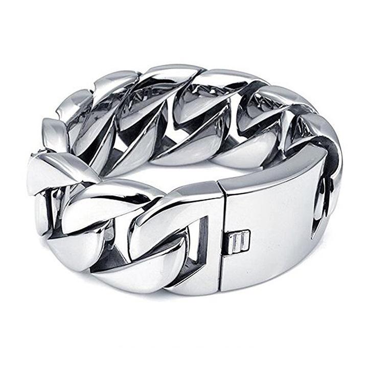 Pulseira de Corrente Curb Cubana Cor Ouro Prata Pesada 26MM Homens Mulheres Hiphop Arco-íris Aço Inoxidável Biker Moto Pulseira Joia