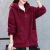 Cardigan Top cu Fermoar Larg Uni de Iarnă Versatil Casual Simplu Lână de Miel Haine de Exterior Palton Femei