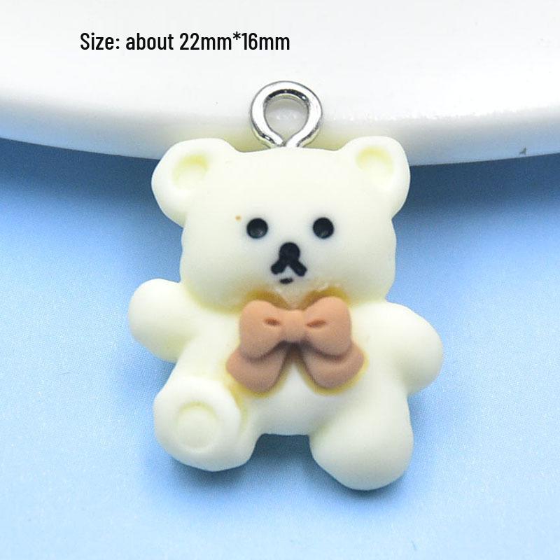 Resin Cartoon Animal Bear & Rabbit Keychain Pendant with Bow & Strawberry DIY Jewelry Accessories