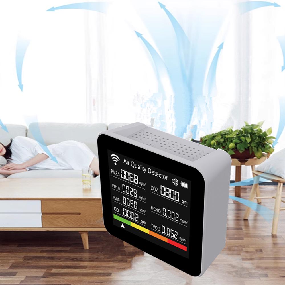 2Co10 14-in-1 Smart Air Detector with App & WiFi - Monitors CO2, CO, PM2.5, Formaldehyde, TVOC