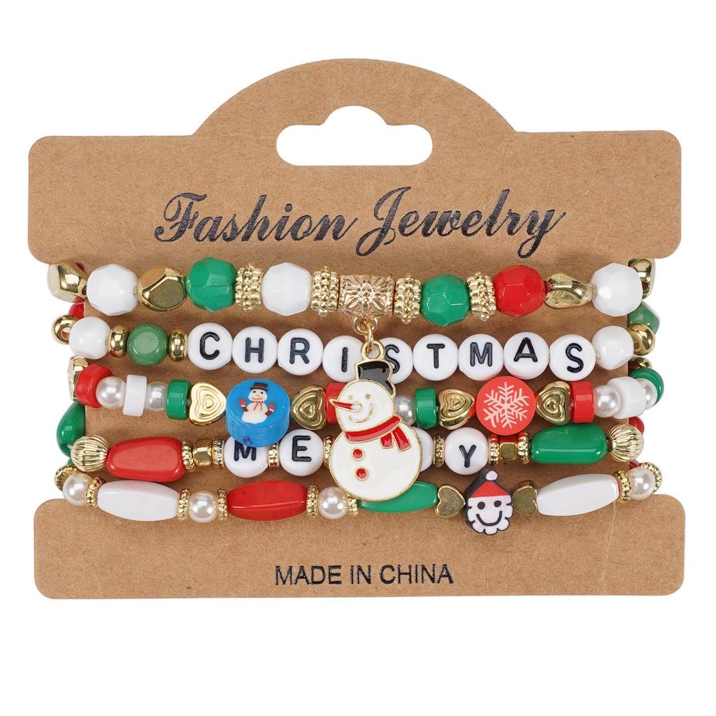 Christmas Charm Bracelet with Snowman, Tree, Santa, and Deer Pendants