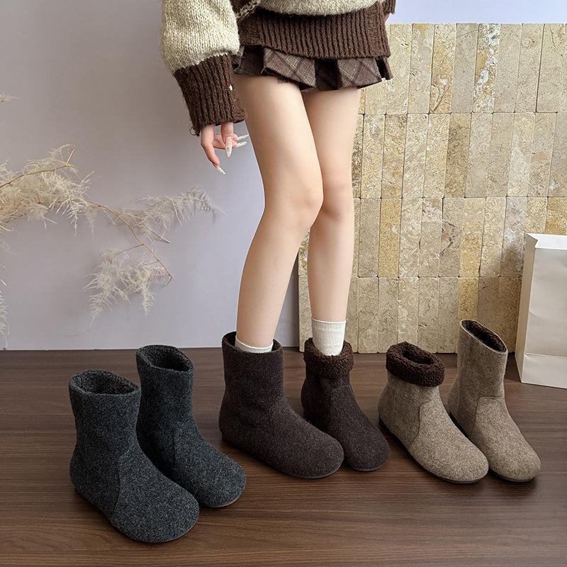 Women's soft elastic thick sole winter fur one warm cold padded snow boots non-slip wear casual sports cotton boots