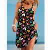 Sunflower Print Beach Dress Women Boho Sexy Strap Mini Dress Summer Floral Party Dresses Sleeveless Hem Sundress Camisole Short