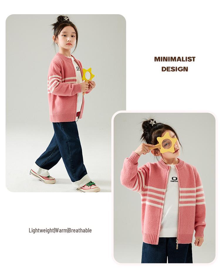 Kids' Wool Zip Cardigan: High-Collar Knit Sweater for Boys & Girls - Korean Casual Cashmere Trend.