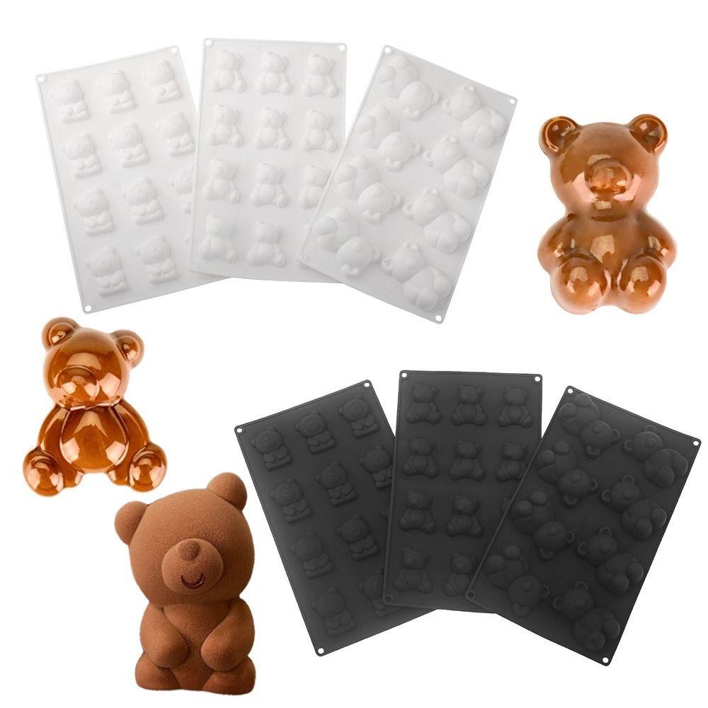 Portable 6/8/12 Cells Baking Cake Molds Little Bear Shape Heat-Resistant Chocolate Mold DIY Food-Grade Silicone Pudding Mould