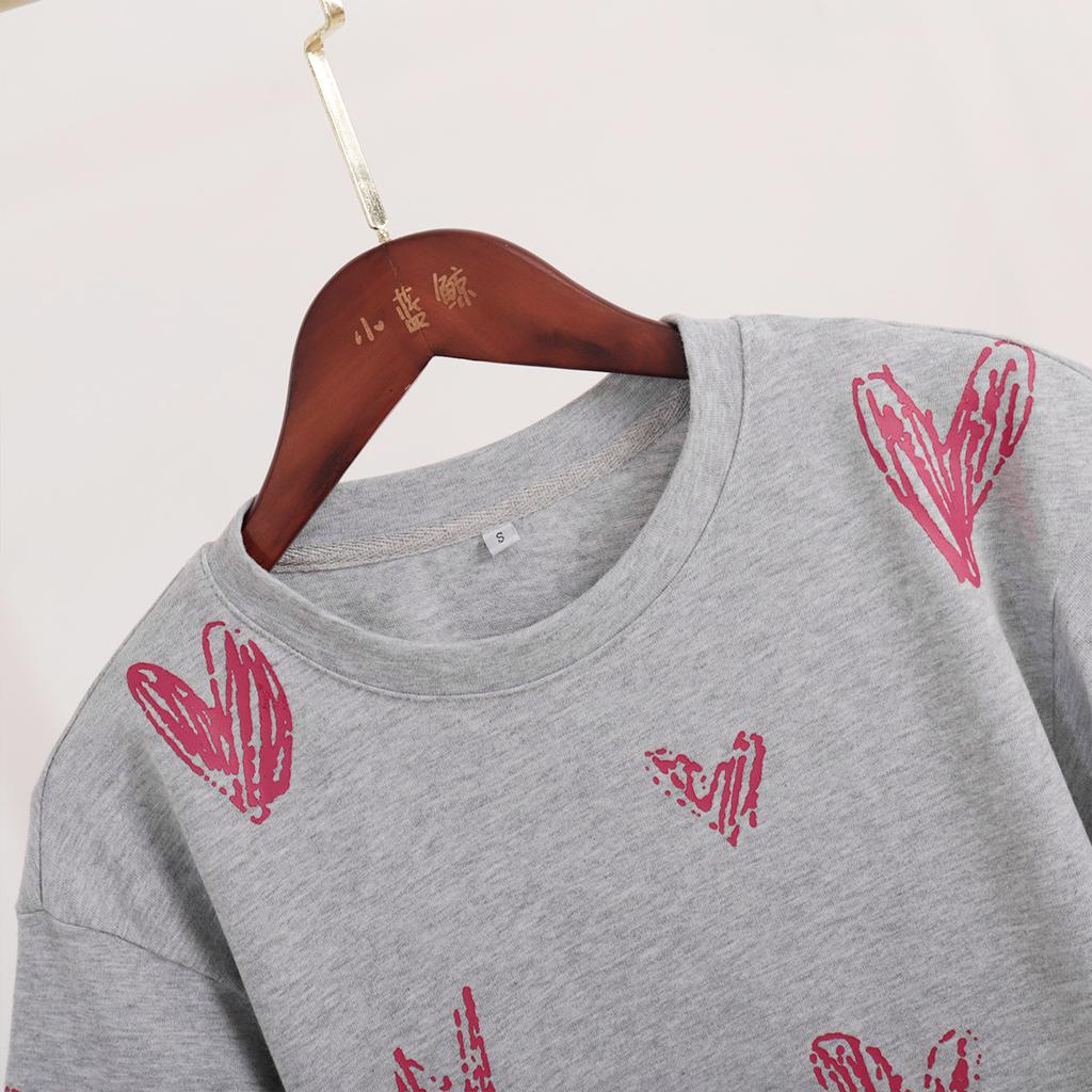 GMXIA Love Heart Print T-shirt Summer New Street Trend Hand-painted Love Heart Print Short-sleeved T-shirt