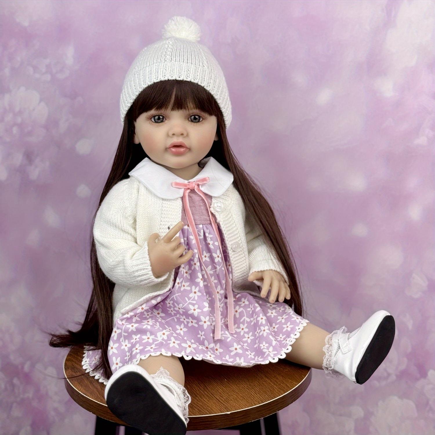 

BZDOLL 55 СМ 22 дюйма Кукла Реборн с Полным Виниловым Телом Игрушка Наряжать Прекрасные Длинные Коричневые Волосы Принцесса Кукла Малышка Ручной Работы Подарок на День Рождения Рождество vinyl body doll