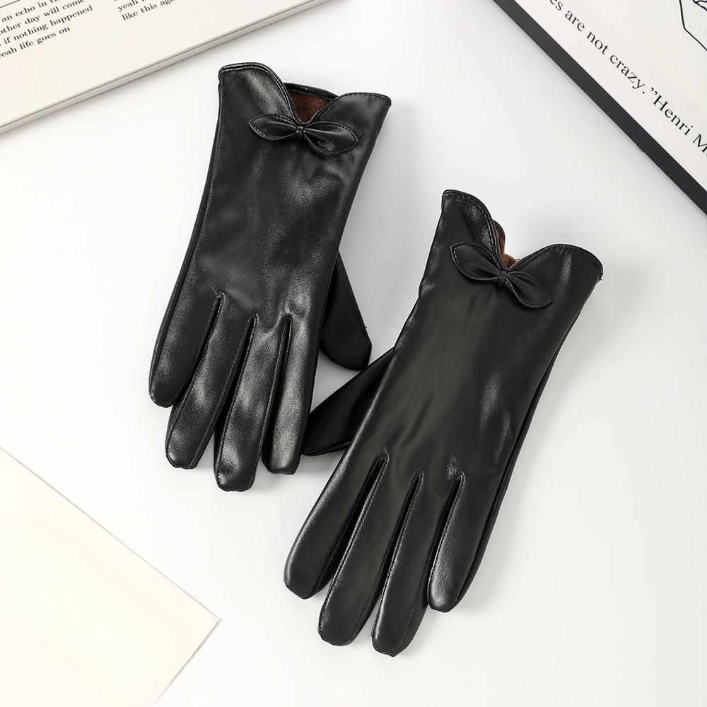 

Кожаные перчатки для женщин на зиму, плюс бархатная утолщенная уличная теплота и модные ветрозащитные и холодостойкие уличные перчатки для верховой езды из ПУ one size