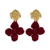 Red Velvet Flower Earrings Women Retro Light Luxury Niche High-end Temperament Ear Jewelry Gift