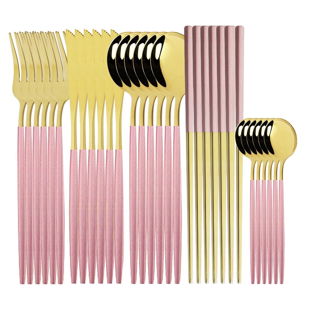 Set di posate occidentali Set di stoviglie Stoviglie in acciaio inossidabile Cucchiaio nero Forchetta Coltello Bacchette Set da cena Posate complete per la casa