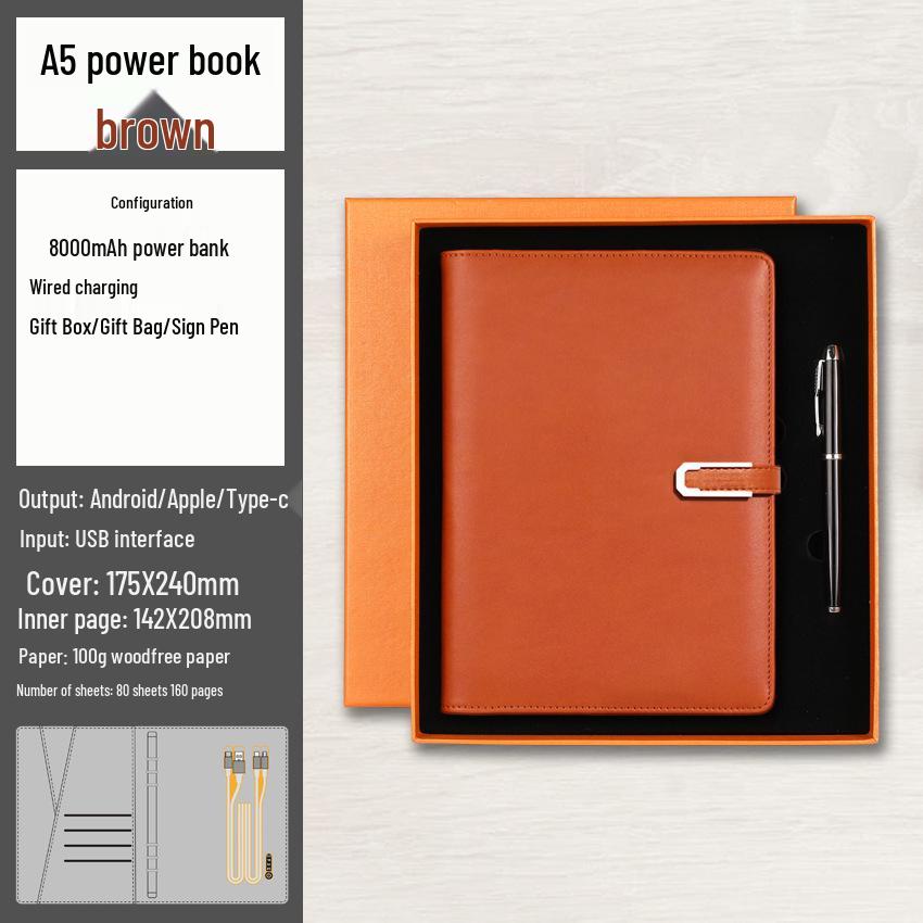 A5 Multi-Function Notebook Gift Set with USB & Wireless Charger - Customizable Logo Option
