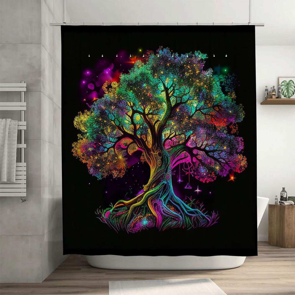 Colorful Tree Shower Curtain Modern Artistic Design For Bathroom Decor Polyester Fabric Waterproof Washable