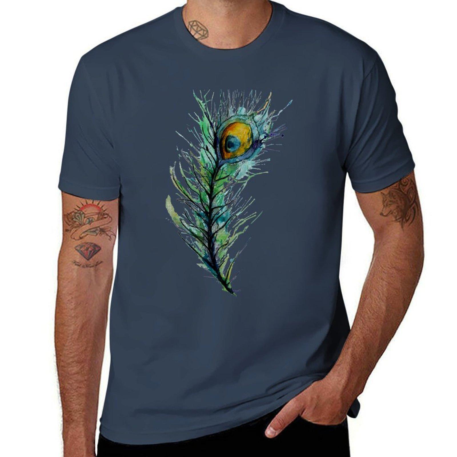 peacock rainbow TShirt Simple Solid Color Crew Neck Tee S