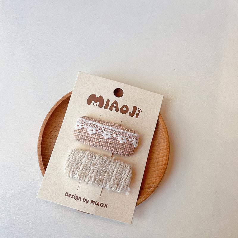 2pcs Coffee Plaid Embroidered Bow Hairpin Version of Children's Bangs Broken Hair BB Baby Headwear Girls Kids Hair Accessories