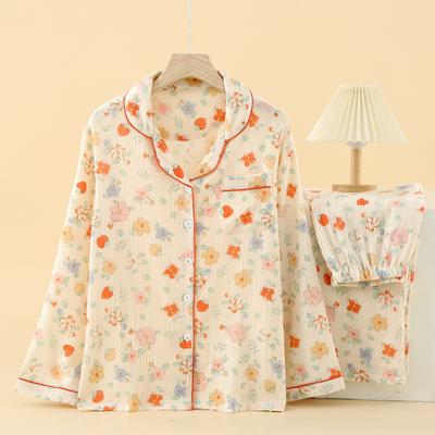 Women's Pajamas, Cotton Yarn Women's Spring and Autumn Long-sleeved Loose Thin Home Service Cotton Suit