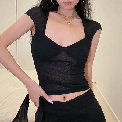 Quadratischer Kragen, sexy, rückenfreies Sommeroberteil für Damen, kurzärmelig, elegantes Oberteil, T-Shirt, Skinny Streetwear-Kleidung