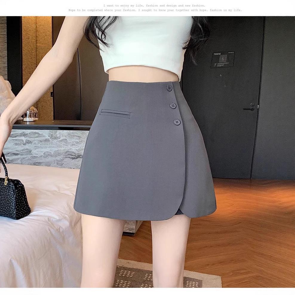 

Юбка А-силуэта с высокой талией в корейском стиле с шортами - Женская летняя 2025 приталенная черная миди XL