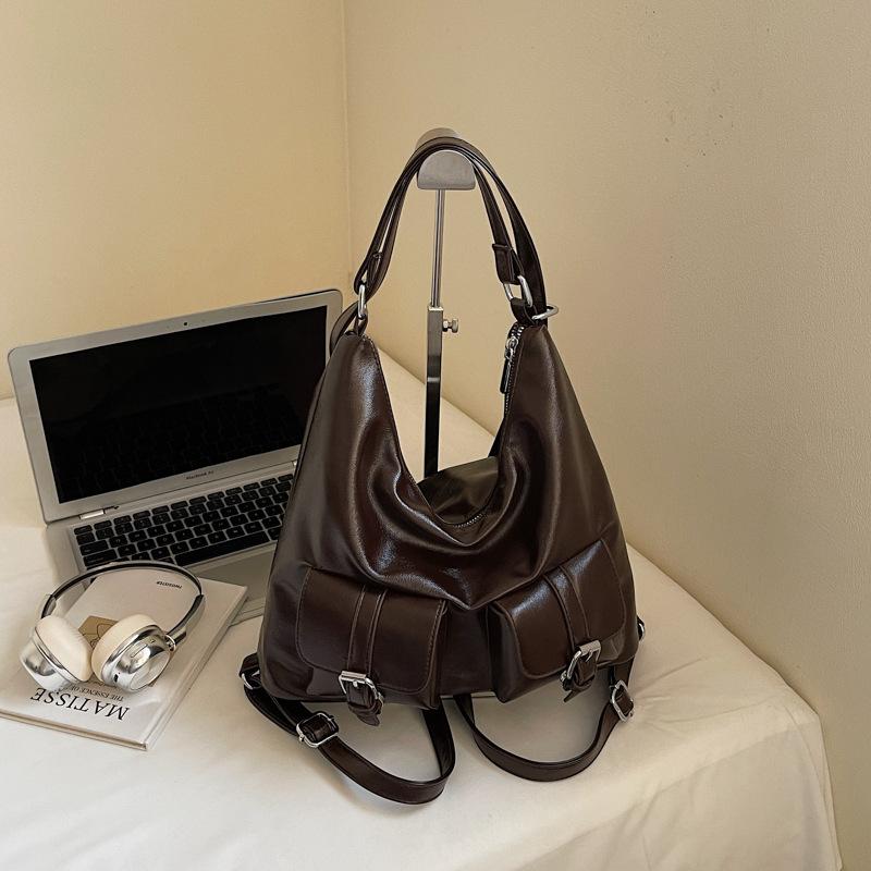 

2025 summer new large-capacity commuter tote bag women s retro shoulder bag high-value double shoulder women s bag темно-коричневого