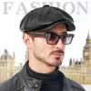 Men's Octagonal Genuine Leather Winter Warm Duckbill Hat