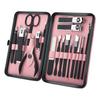 Stainless Steel Manicure Pedicure Kit 18pcs Black Pink Professional Nail Care Set