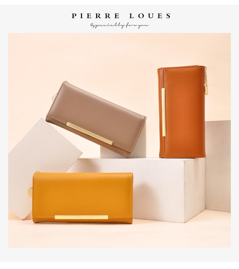 Damplånbok i koreansk stil med stor kapacitet och dubbelt vik – Enfärgad, Flera kortfack, Enkel exklusiv kuvertväska