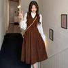 Women's Sweet Corduroy Dress & Top Set - Preppy Style, Autumn Fashion, Waist-Hugging Skirt, Two-Piece