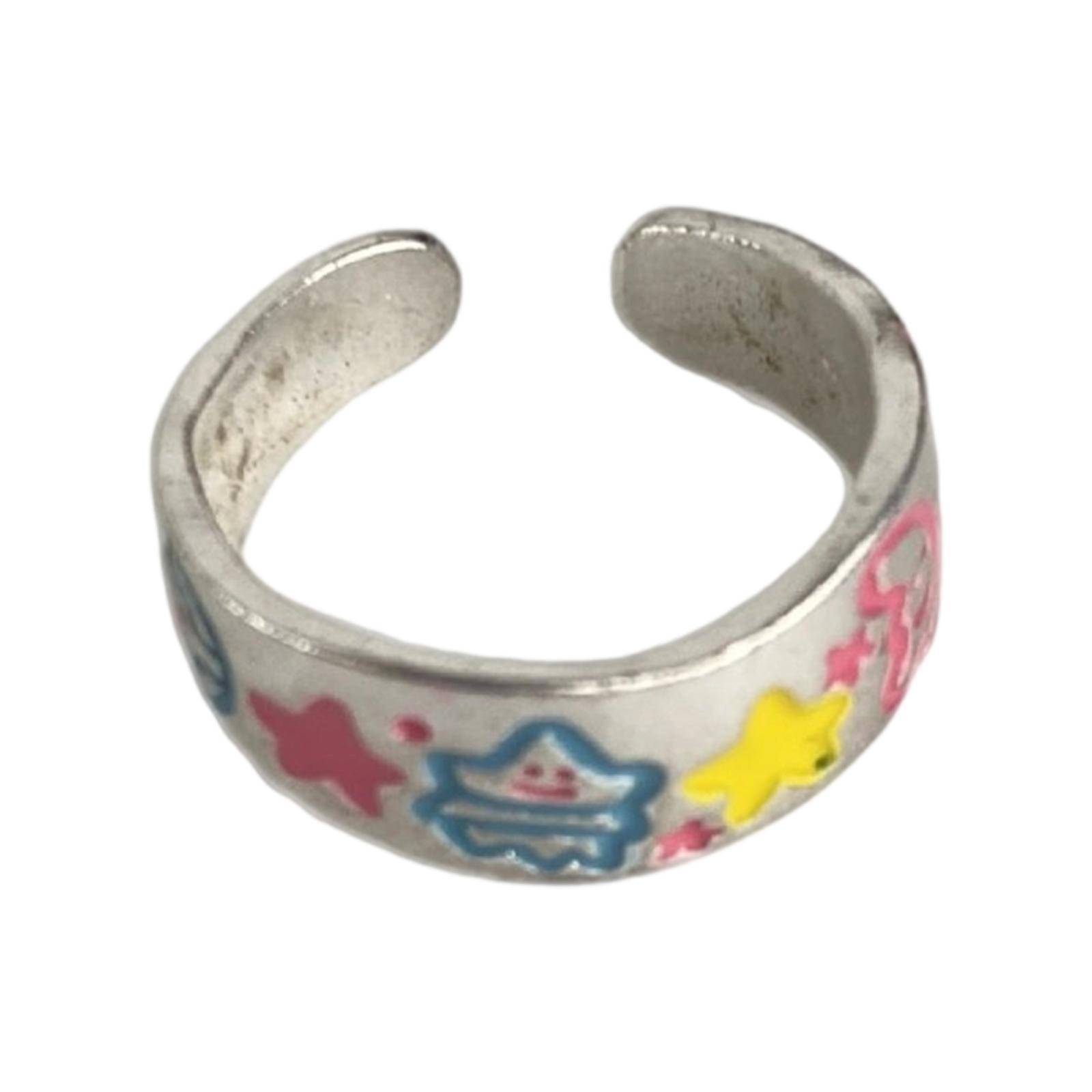 

Adjustable Alloy Cartoon Dinosaur Rings Playful Graffiti Designs Star Accent Trendy Accessories for Teens 1