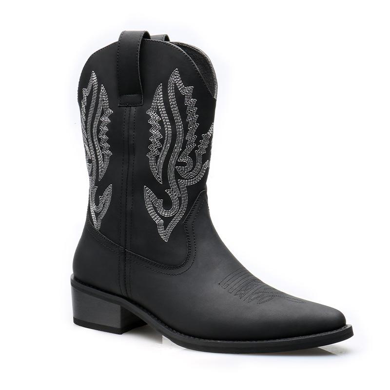 

890 Ковбойские сапоги Внешняя торговля Большой размер Сапоги Мужские Высокие сапоги Вышитые Западные Ковбойские Рыцарские сапоги 39 чёрный