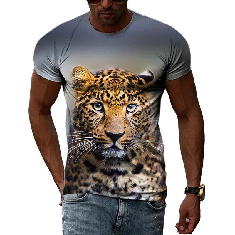 

Популярные мужские футболки с леопардовым 3D принтом, новинка весны и лета, крутая уличная мода в стиле хип-хоп, повседневная футболка с круглым вырезом и коротким рукавом