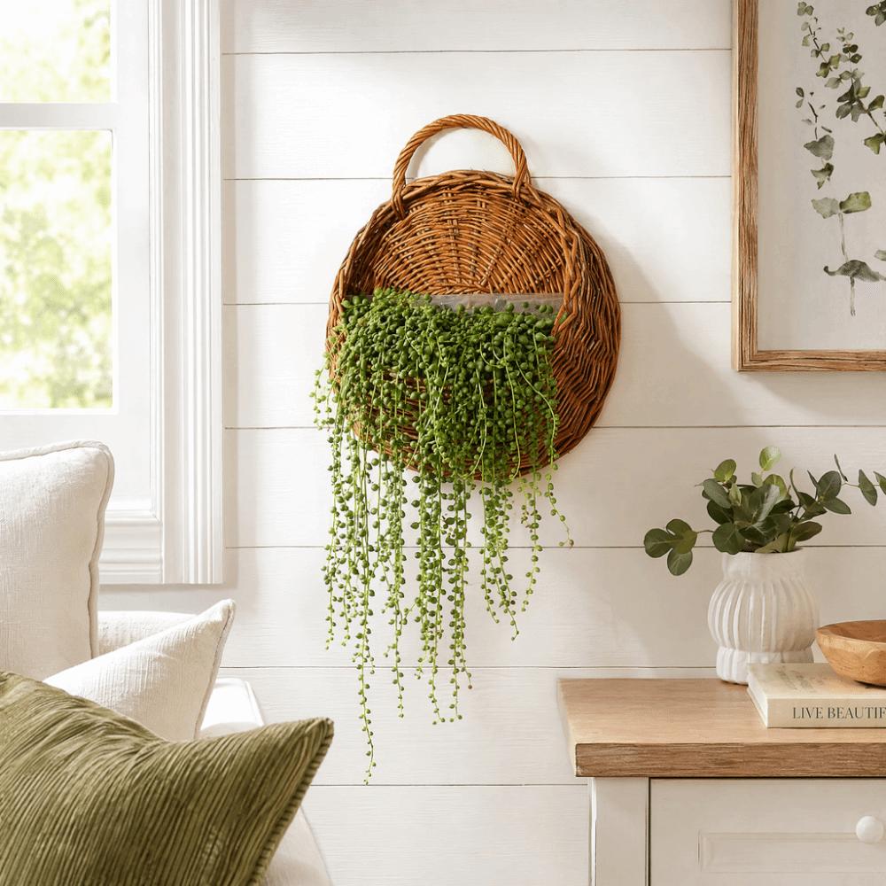Maceta colgante de pared Jarrón tejido a mano Estilo rústico Cesta macetero de ratán Decoración del hogar