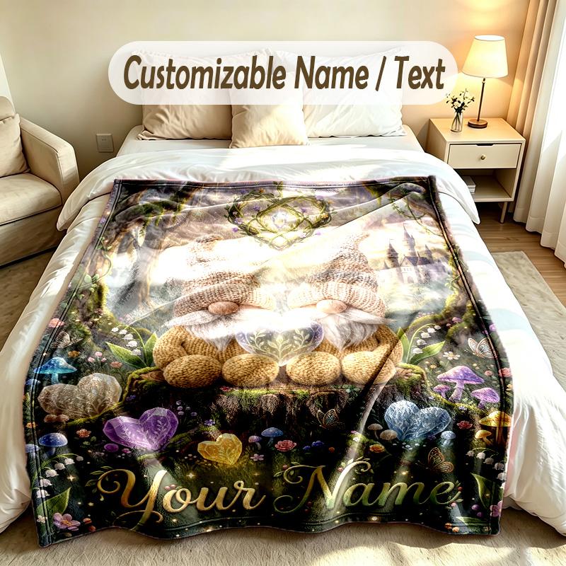 Gnom-Thema Benutzerdefinierte Decke Personalisierter Name & Text Angepasst Weich Warm Überwurfdecke Heimdekoration