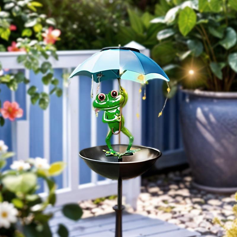Creative Frog Umbrella Holding Solar Iron Art Ornament bird feeder for Outdoor Garden Courtyard Decorative Sign Suitable