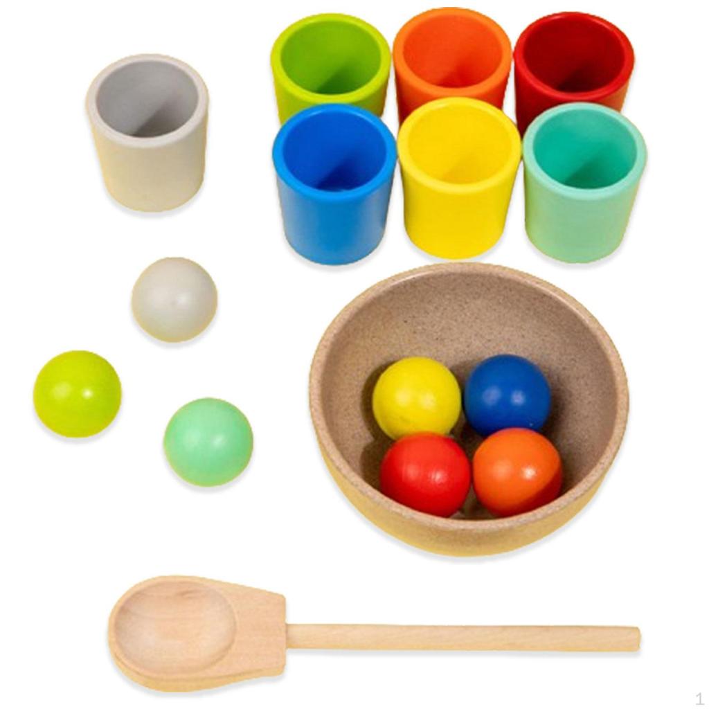 Balls In Cups,Rainbow Color Sorting Toy,Preschool Learning Toy.Wooden,Wooden,Rainbow Ball Toy for