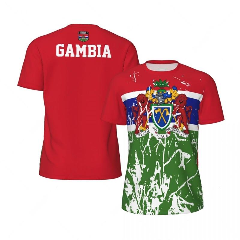Gambia Flagge T-Shirt Für Damen Sommer Rundhals Sport Fitness Kurzarm Druck Fußballtrikots Übergroß