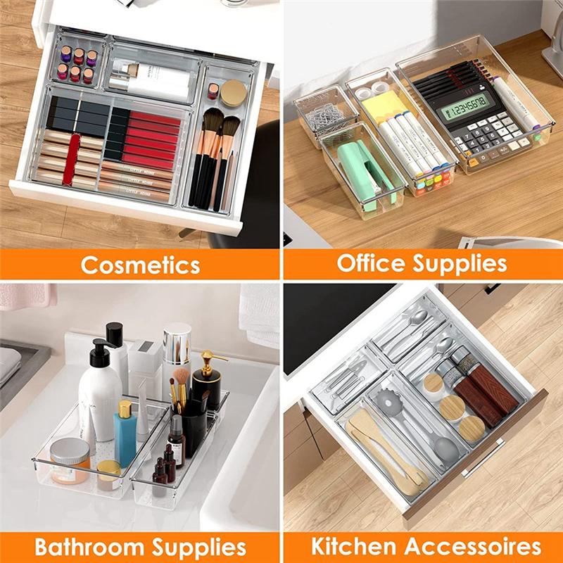 

M-Modern-16 PCS Non-Slip/Crack Bathroom Vanity Drawer Organizer For Makeup, Jewelry And Office, Desk, Bathroom, Bedroom, Kitchen прозрачный