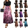 Women's Fashion Casual Belted Short Sleeve Round Neck Halloween Print Elegant Dress