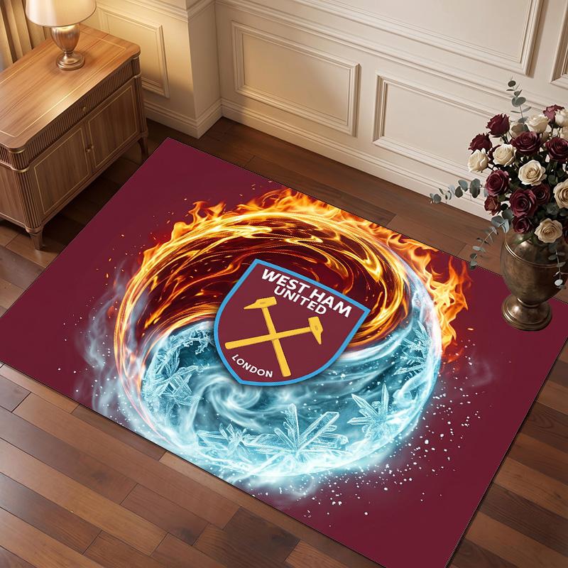 Tappeto in Velluto di Cristallo con Stampa del West Ham United Football, Comodo Assorbente d'Acqua Antiscivolo Tappeto per Pavimenti Interni