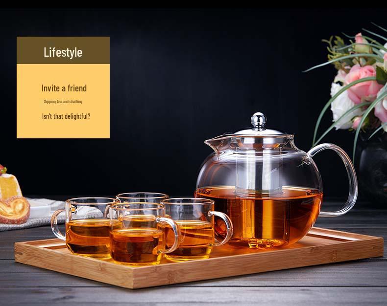 Large-Capacity Heat-Resistant Glass Teapot with Stainless Steel Filter