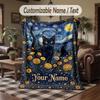 Black Cat Music Poster Theme Throw Blanket Custom Name Text Personalized Blanket Soft Cozy Blanket for Home Sofa Bed