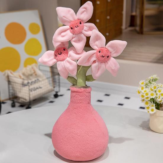 Blooming Peach Blossom Plush Potted Toy Soft Stuffed Flower with Smiling Face 40cm Adorable Home Office Decor Photography Prop Gift for Plant Lovers