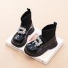 Girls' sock boots2026Spring and Autumn New Princess Martin Boots Children's Leather Shoes Girls' Soft Sole Short Boots Black