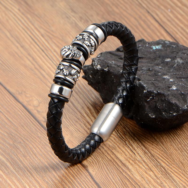 Retro Classic Personality Men's Bracelets, Leather Jewelry, Men's Domineering Skull Scalp Bracelets